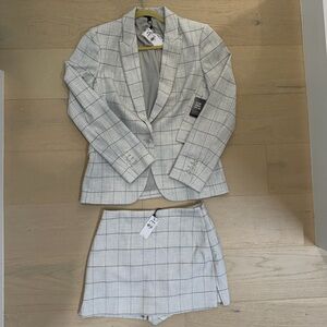 Express Light Gray Plaid Blazer and Skort Set